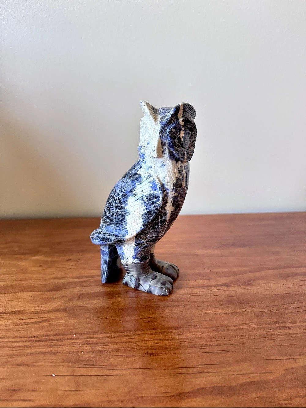 Sodalite Carved Crystal Owl Sculpture- Realistic